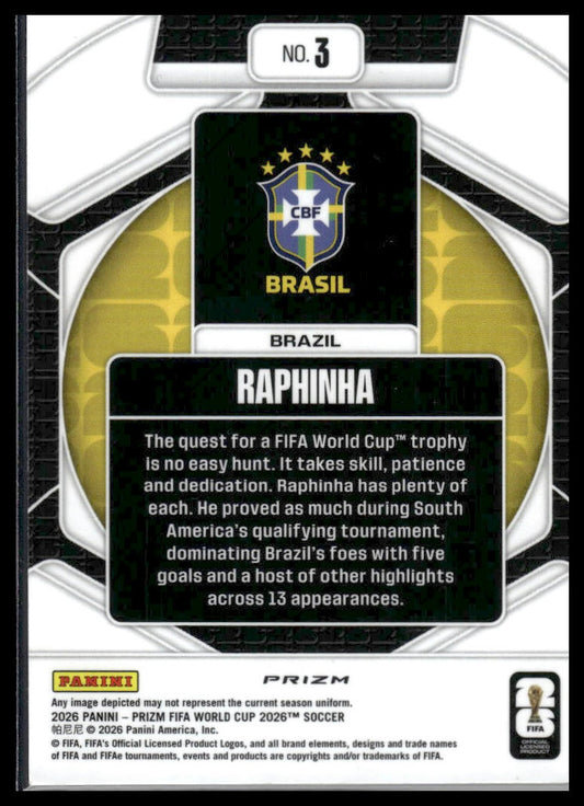 2026 Panini Prizm FIFA World Cup #3 Raphinha Trophy Hunting Silver Prizm
