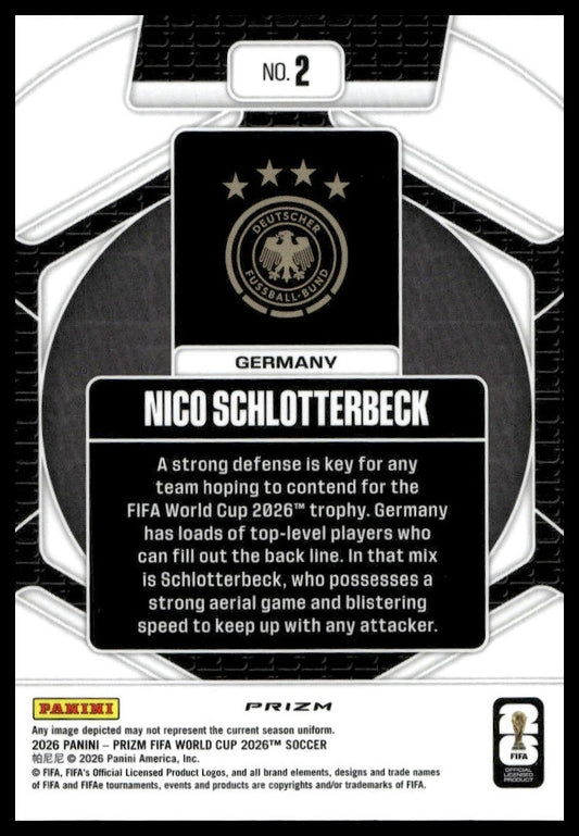2026 Panini Prizm FIFA World Cup #2 Nico Schlotterbeck Trophy Hunting