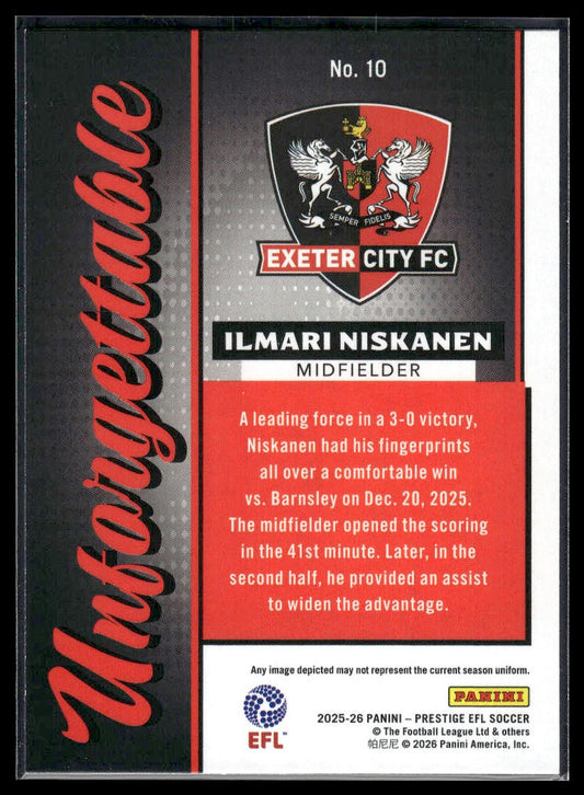 2025-26 Panini Prestige EFL #10 Ilmari Niskanen Unforgettable