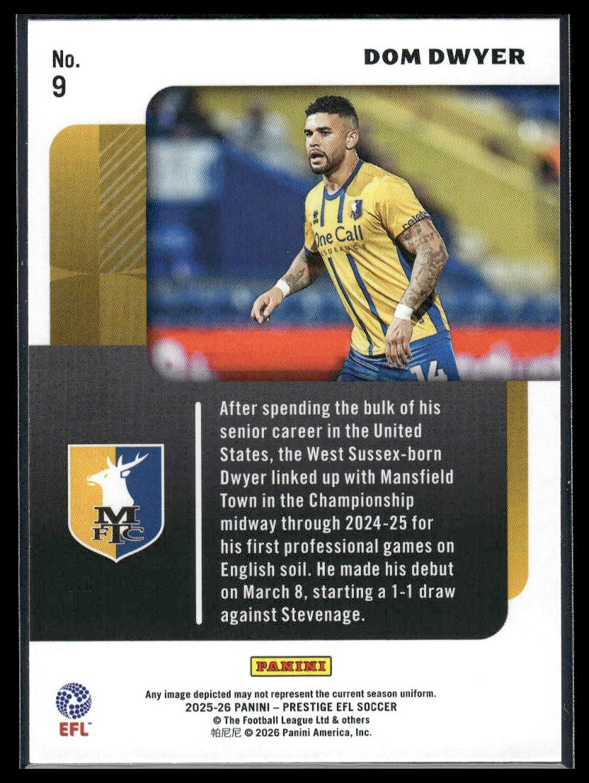 2025-26 Panini Prestige EFL #9 Dom Dwyer Prestigious Pros