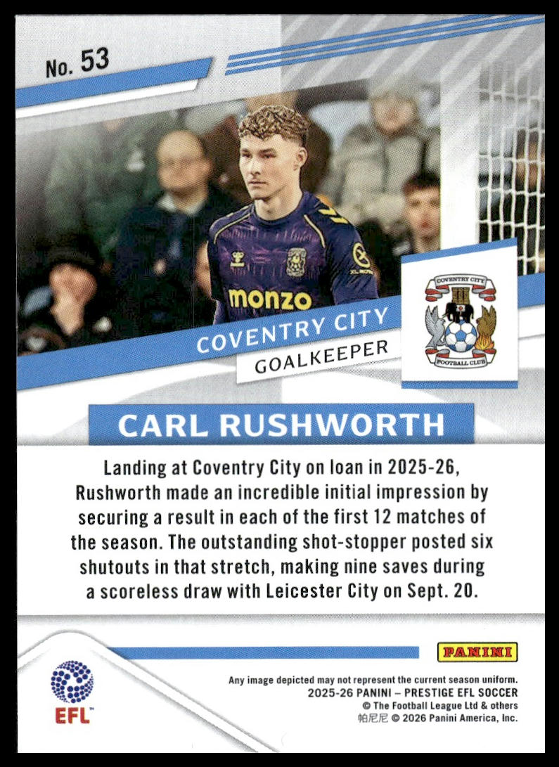 2025-26 Panini Prestige EFL #53 Carl Rushworth