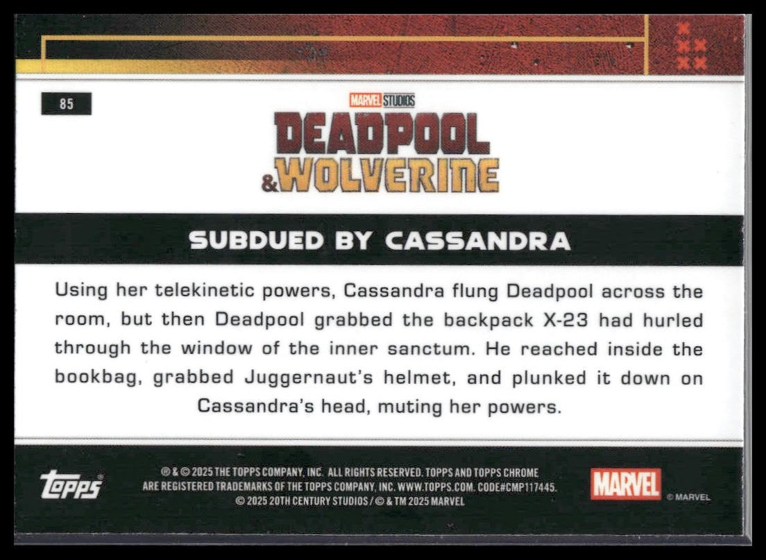 2025 Topps Chrome Marvel Deadpool #85 Subdued by Cassandra