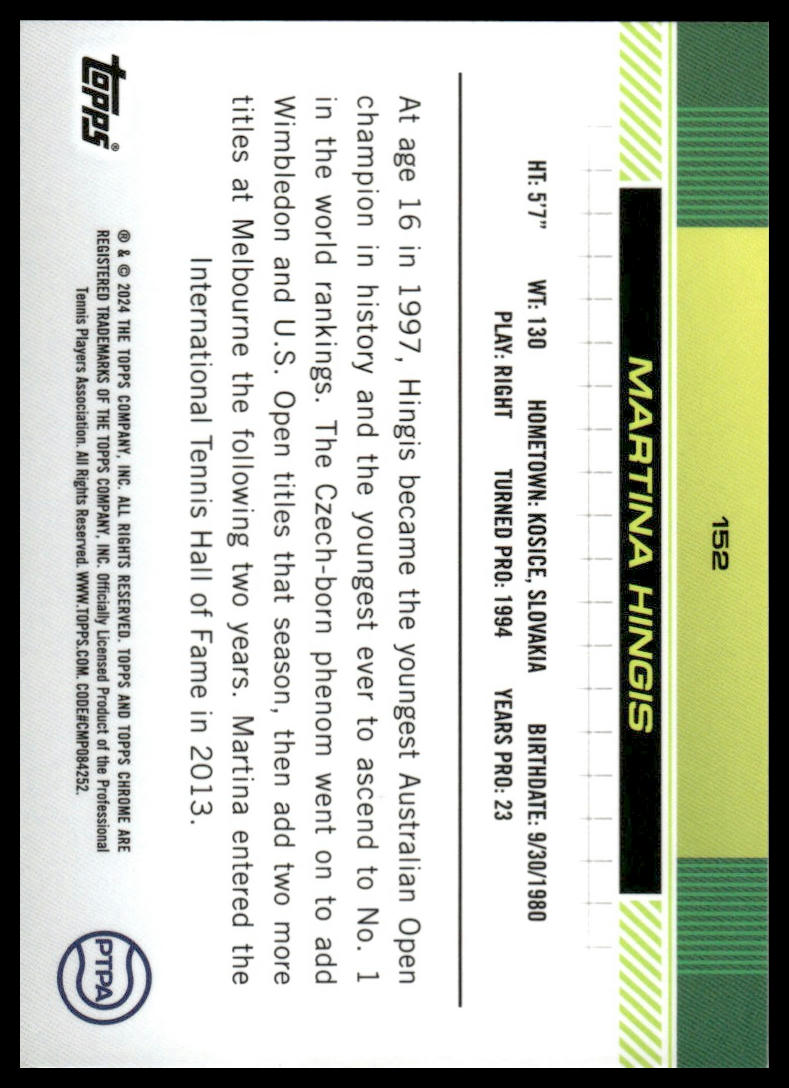 2024 Topps Chrome #152 Martina Hingis Purple/Green Refractor #/150