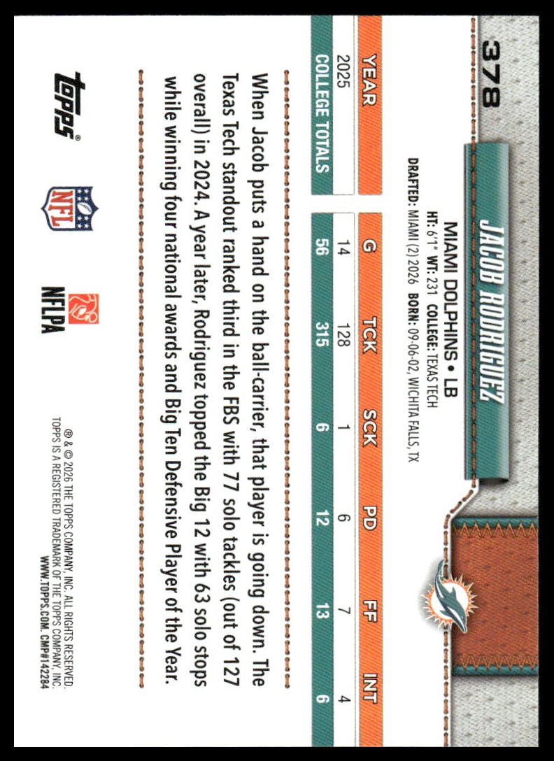 2026 Topps Football #378 Jacob Rodriguez