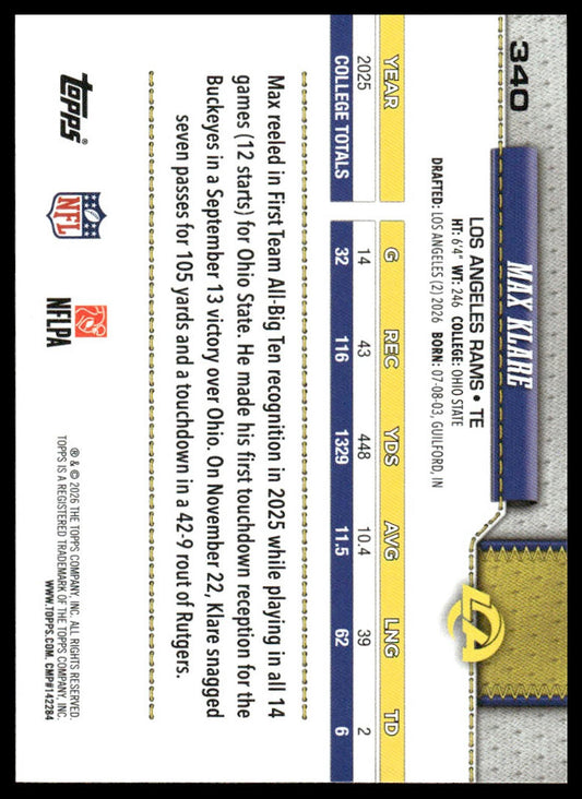 2026 Topps Flagship #340 Max Klare