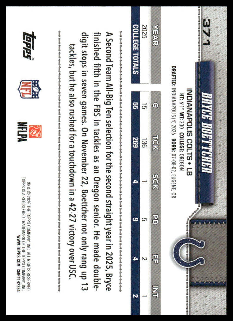 2026 Topps Football #371 Bryce Boettcher