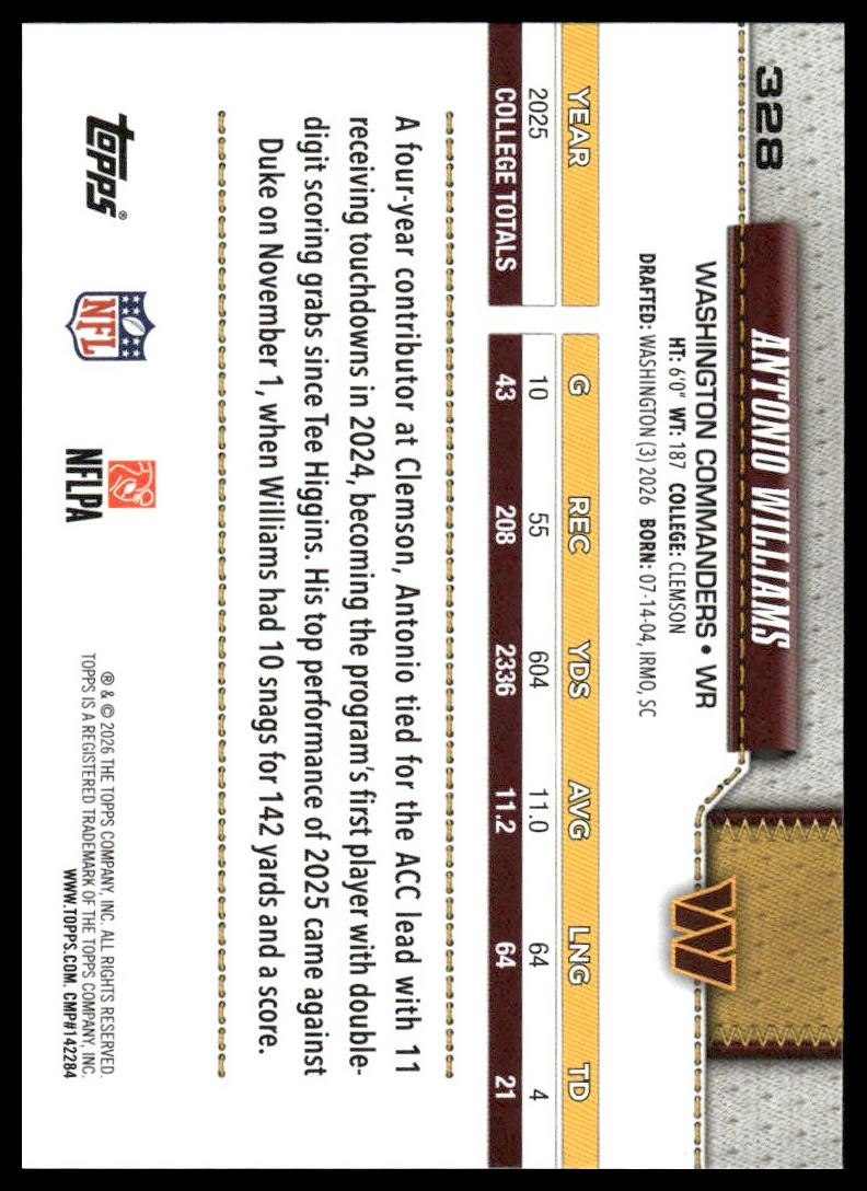2026 Topps Flagship #328 Antonio Williams