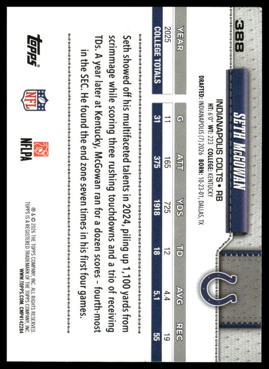 2026 Topps Football #388 Seth McGowan