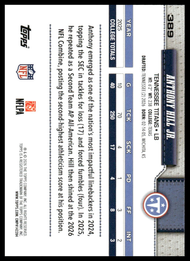 2026 Topps Flagship #389 Anthony Hill Jr.