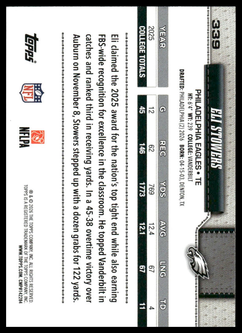 2026 Topps Flagship #339 Eli Stowers