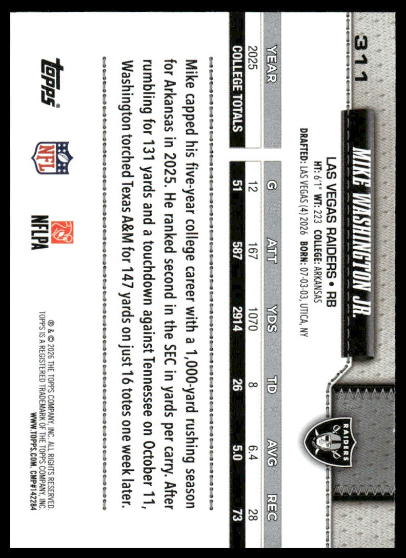 2026 Topps Flagship #311 Mike Washington Jr.