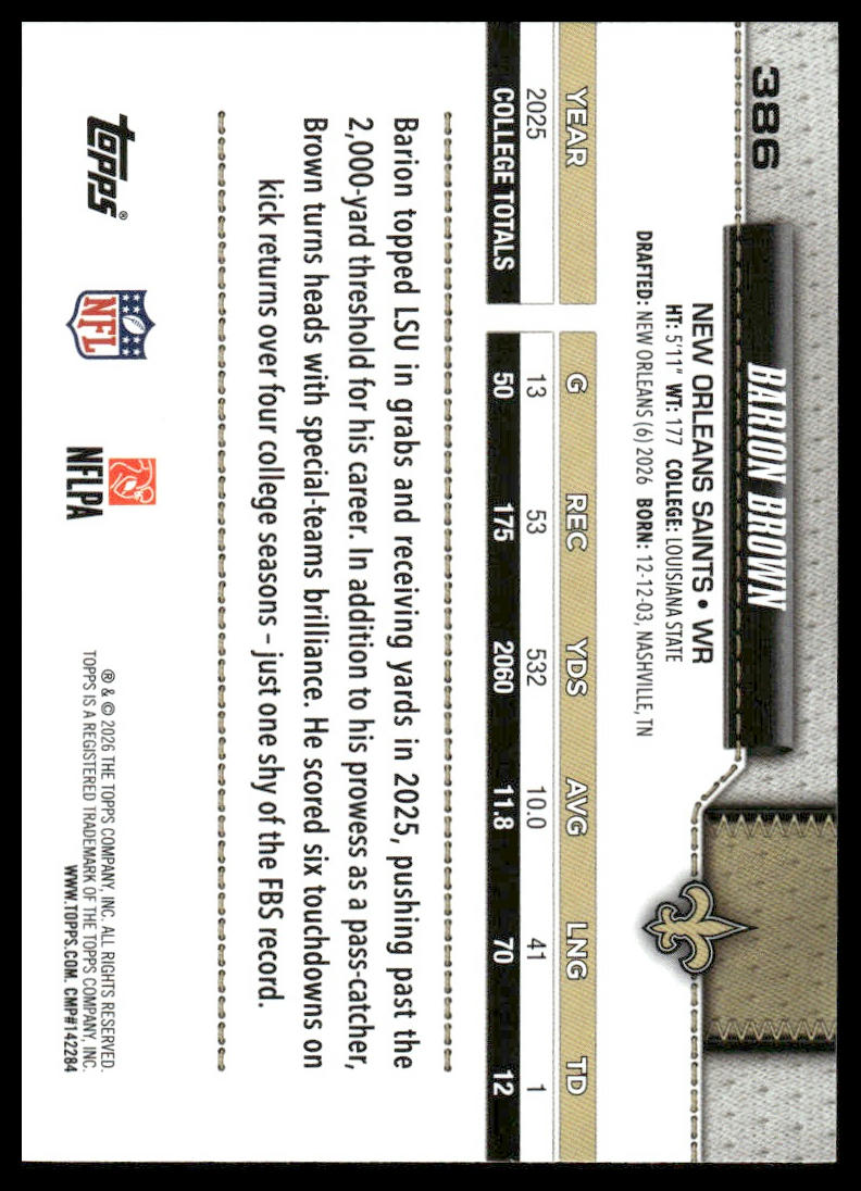 2026 Topps Flagship #386 Barion Brown