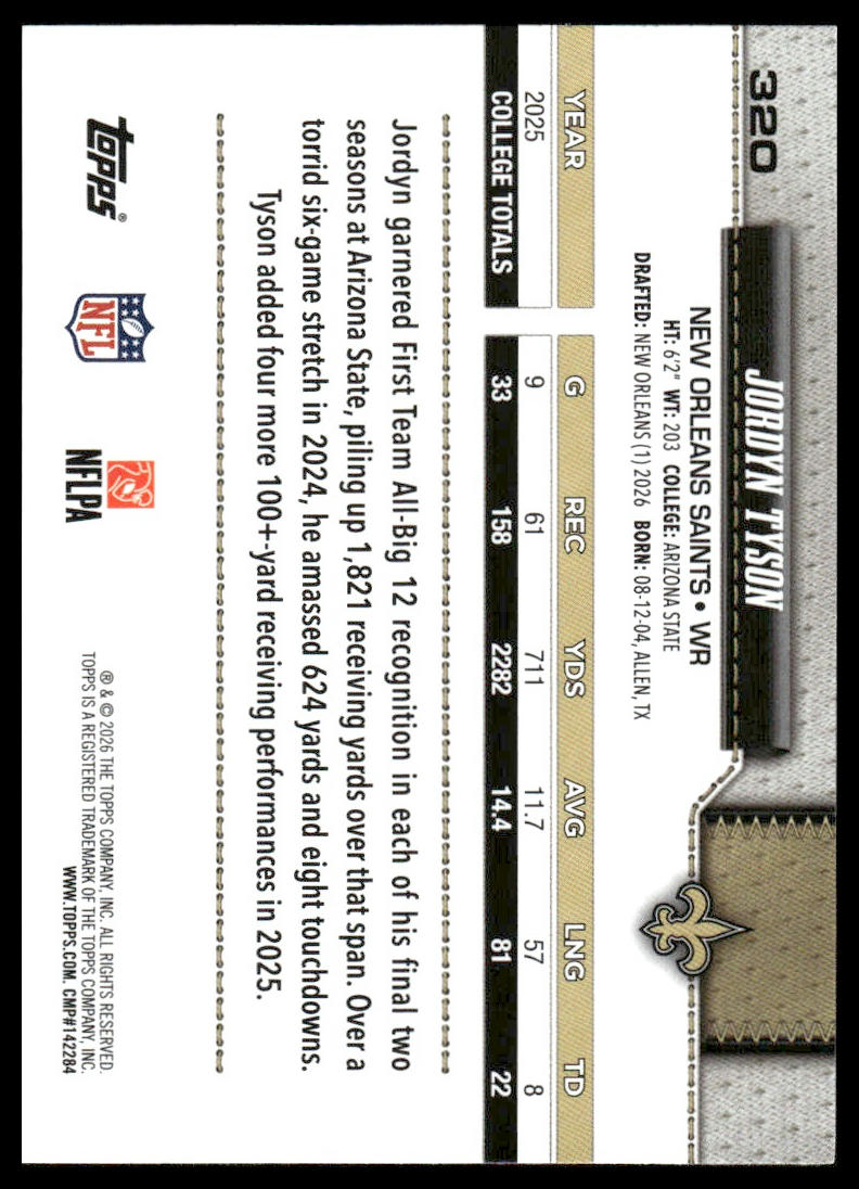 2026 Topps Flagship #320 Jordyn Tyson