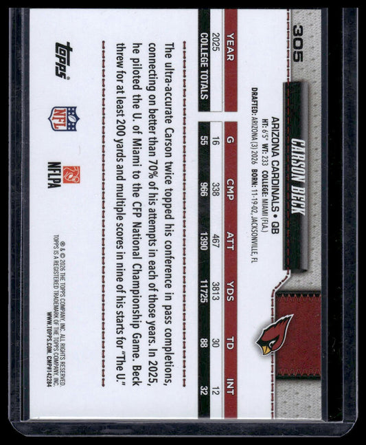 2026 Topps Flagship #305 Carson Beck
