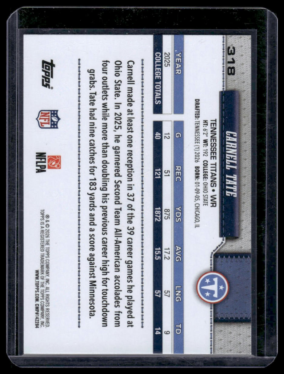 2026 Topps Flagship #318 Carnell Tate