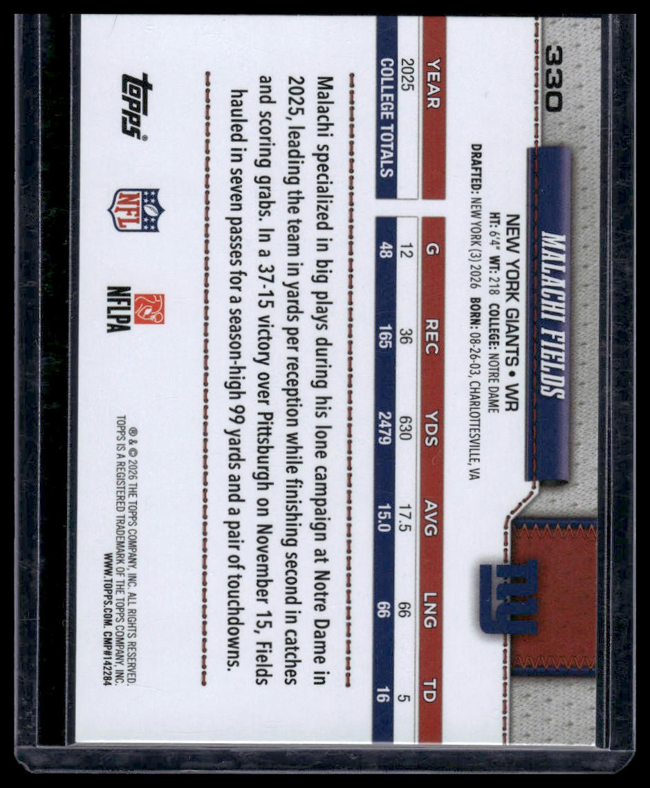 2026 Topps Flagship #330 Malachi Fields