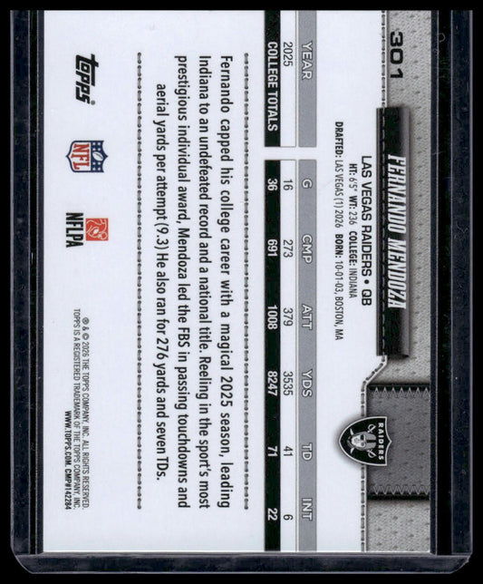 2026 Topps Flagship #301 Fernando Mendoza