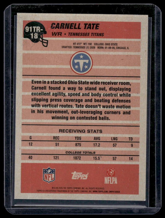 2026 Topps Flagship #91TR-18 Carnell Tate 1991 Throwback