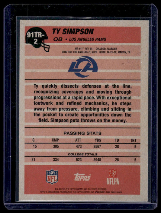 2026 Topps Flagship #91TR-2 Ty Simpson 1991 Throwback