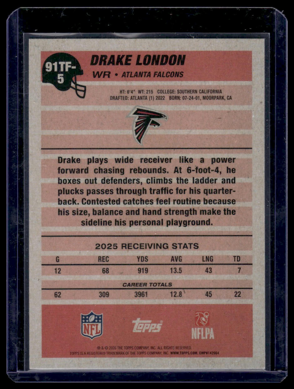 2026 Topps Flagship #91TF-5 Drake London 1991 Topps Football