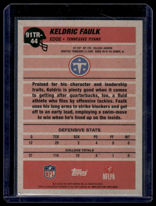 2026 Topps Flagship #91TR-44 Keldric Faulk 1991 Throwback