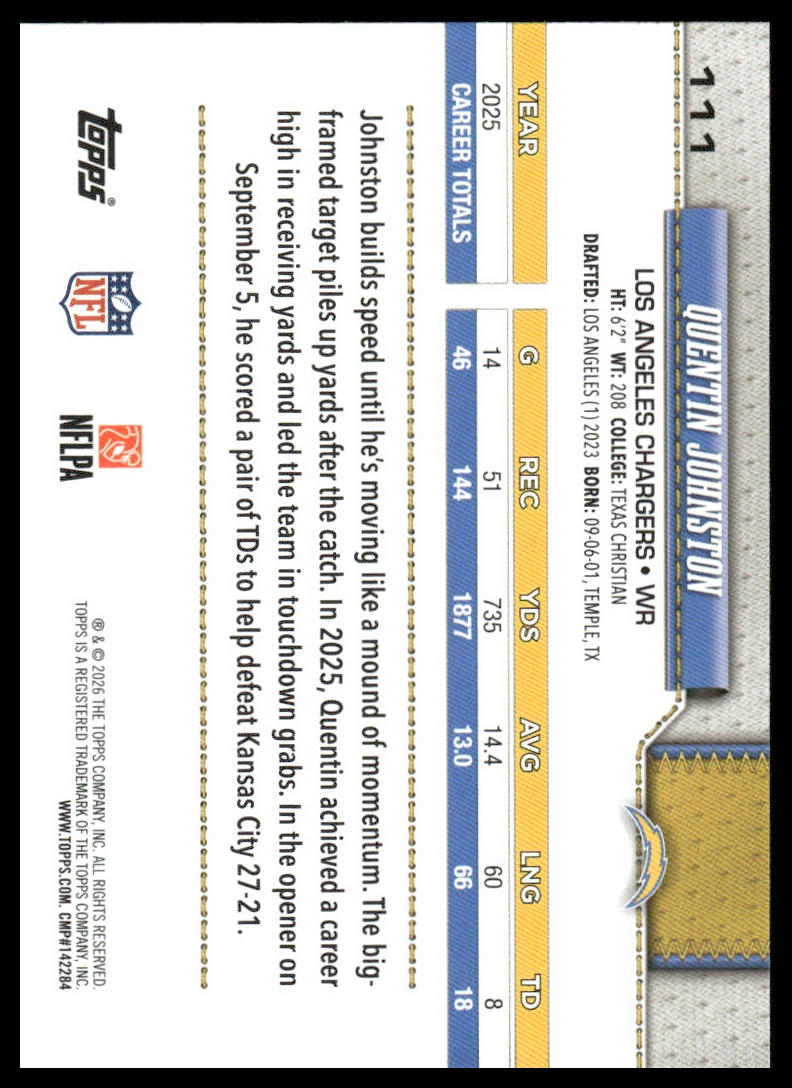 2026 Topps Flagship #111 Quentin Johnston