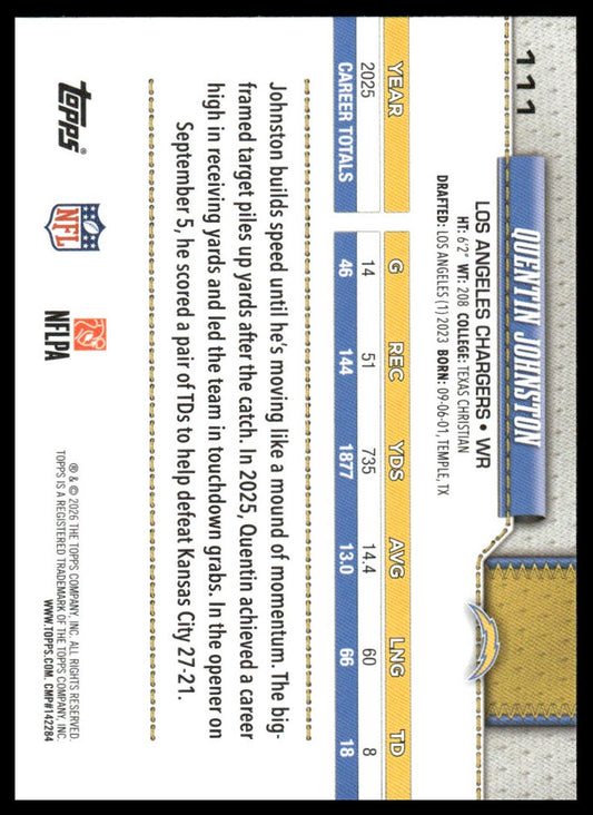 2026 Topps Flagship #111 Quentin Johnston