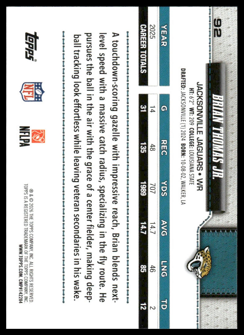 2026 Topps Flagship #92 Brian Thomas Jr.
