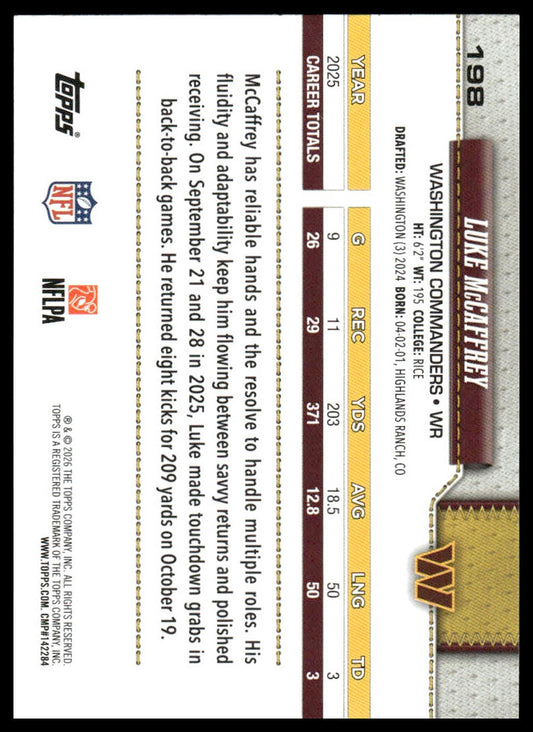 2026 Topps Football #198 Luke McCaffrey