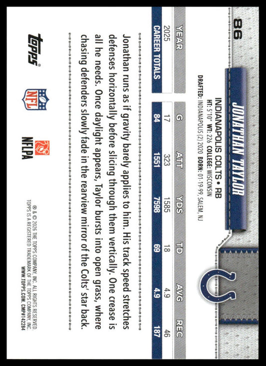 2026 Topps Football #86 Jonathan Taylor
