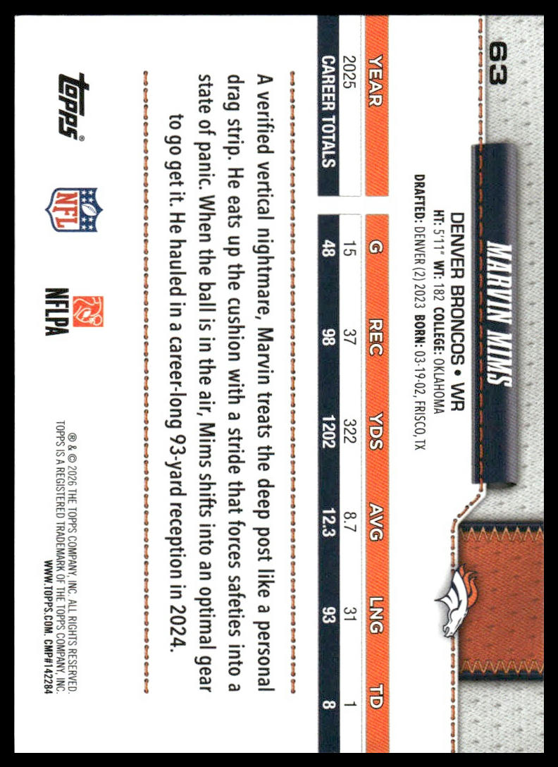 2026 Topps Football #63 Marvin Mims