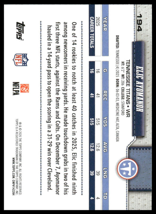 2026 Topps Football #194 Elic Ayomanor