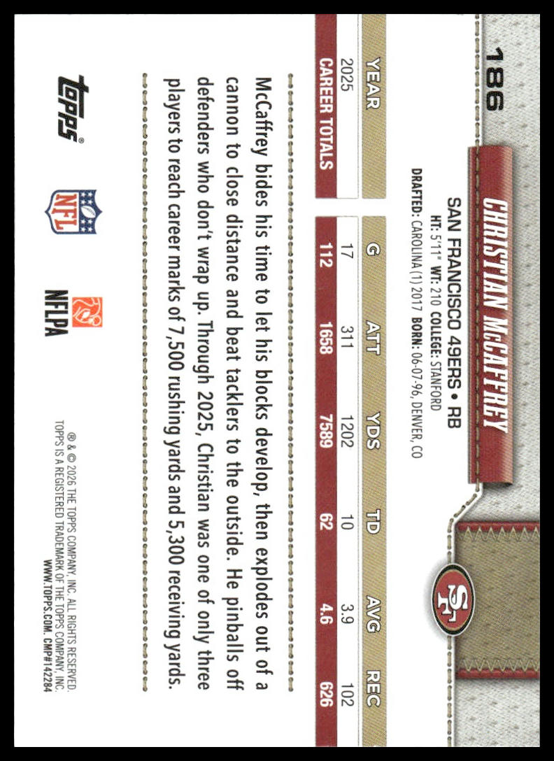 2026 Topps Football #186 Christian McCaffrey