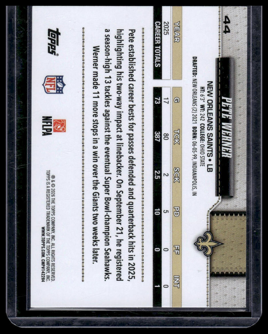 2026 Topps Flagship #44 Pete Werner Speckle/Sandglitter Foil