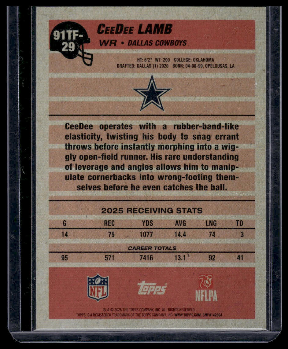 2025 Topps Football #91TF-29 CeeDee Lamb 1991 Topps 35th Anniversary Cracked Ice