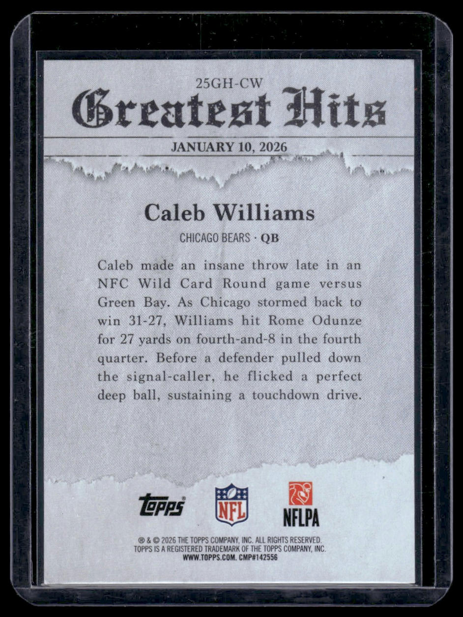 2026 Topps Flagship #25GH-CW Caleb Williams 2025 Greatest Hits Insert