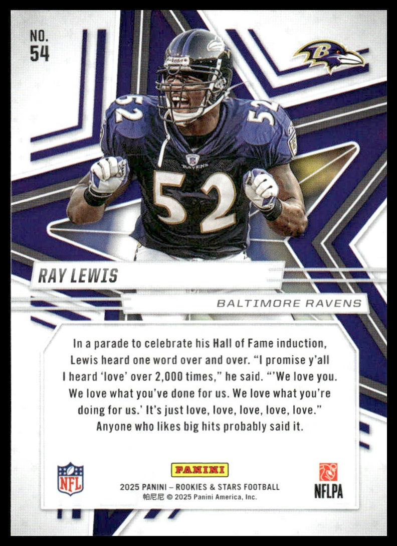 2025 Panini Rookies & Stars Football #54 Ray Lewis