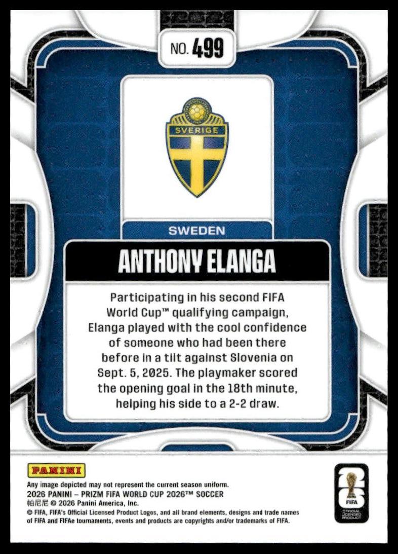 2026 Panini Prizm FIFA World Cup #499 Anthony Elanga Silver Prizm