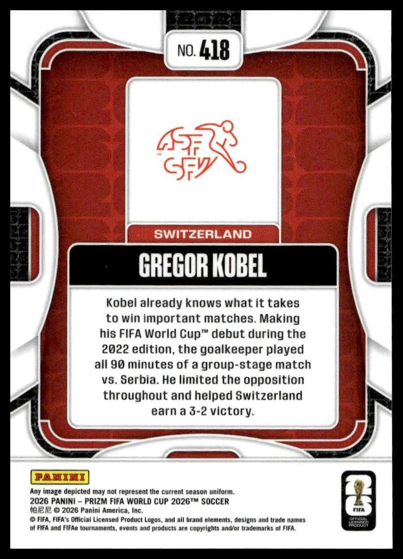 2026 Panini Prizm FIFA World Cup #418 Gregor Kobel Silver Prizm