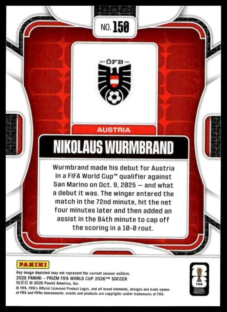 2026 Panini Prizm FIFA World Cup #150 Nikolaus Wurmbrand Silver Prizm