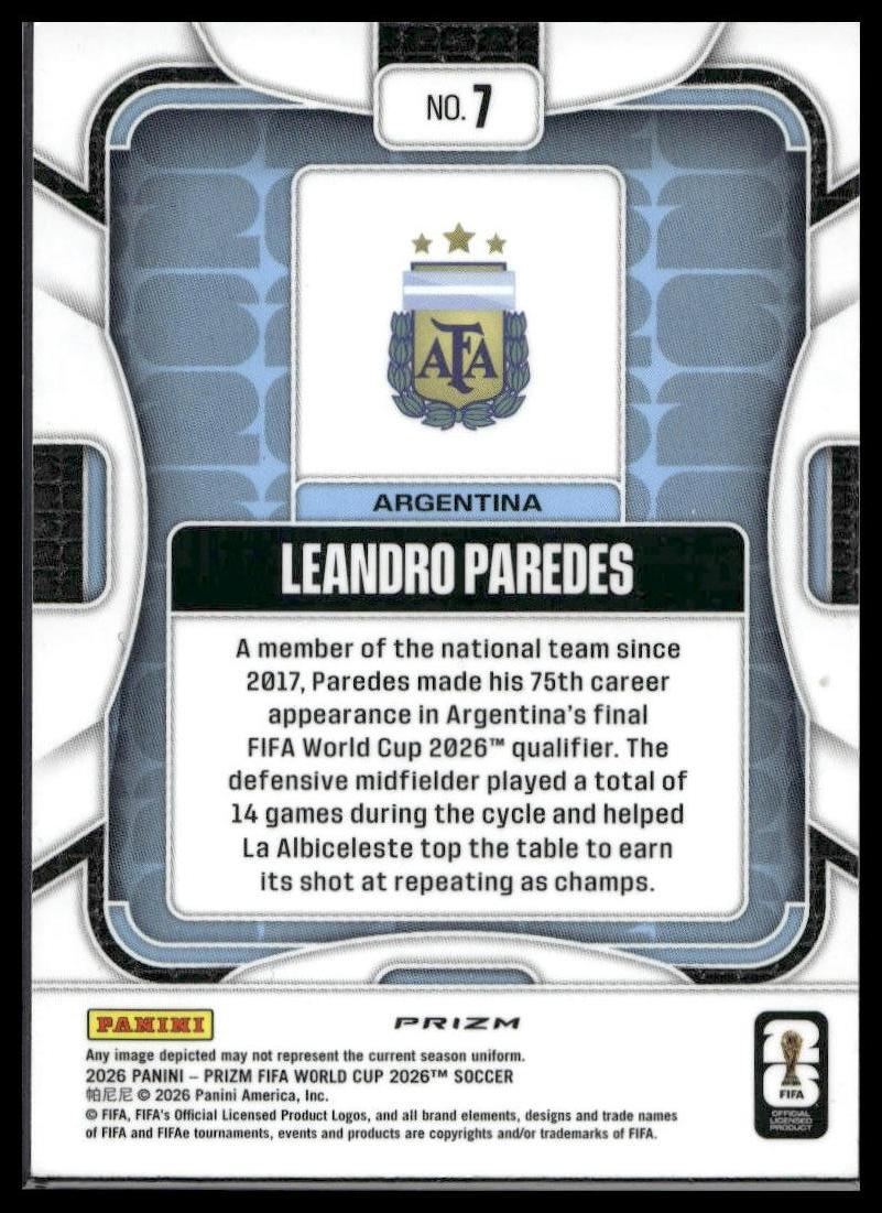 2026 Panini Prizm FIFA World Cup #7 Leandro Paredes Silver Prizm