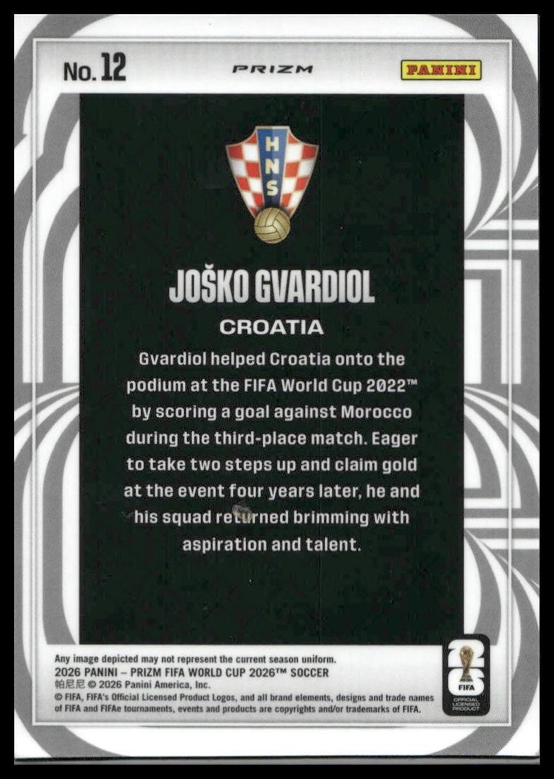 2026 Panini Prizm FIFA World Cup #12 Josko Gvardiol Screamers Lazer Prizm