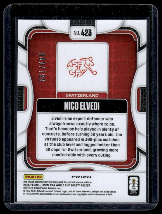 2026 Panini Prizm FIFA World Cup #423 Nico Elvedi Pink Disco Prizm #/199