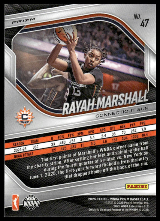 2025 Panini Prizm WNBA #47 Rayah Marshall White Seismic Prizms