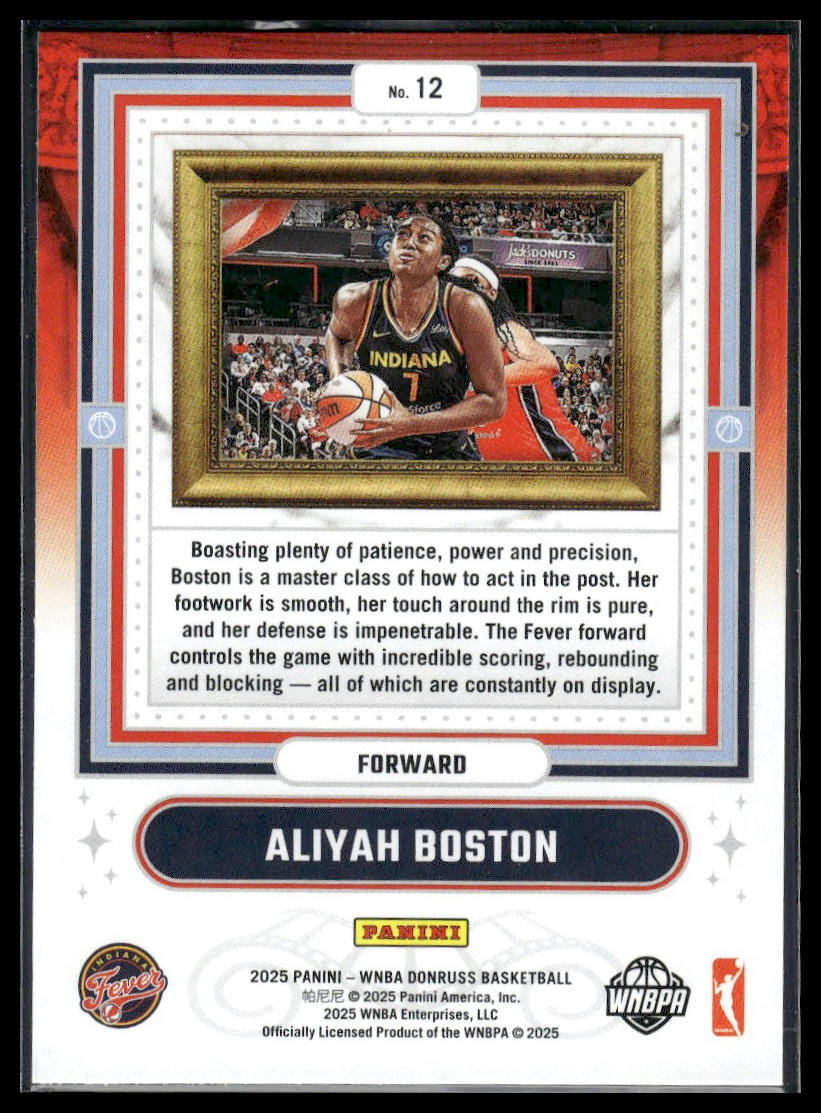 2025 Donruss WNBA #12 Aliyah Boston Franchise Features Press Proof