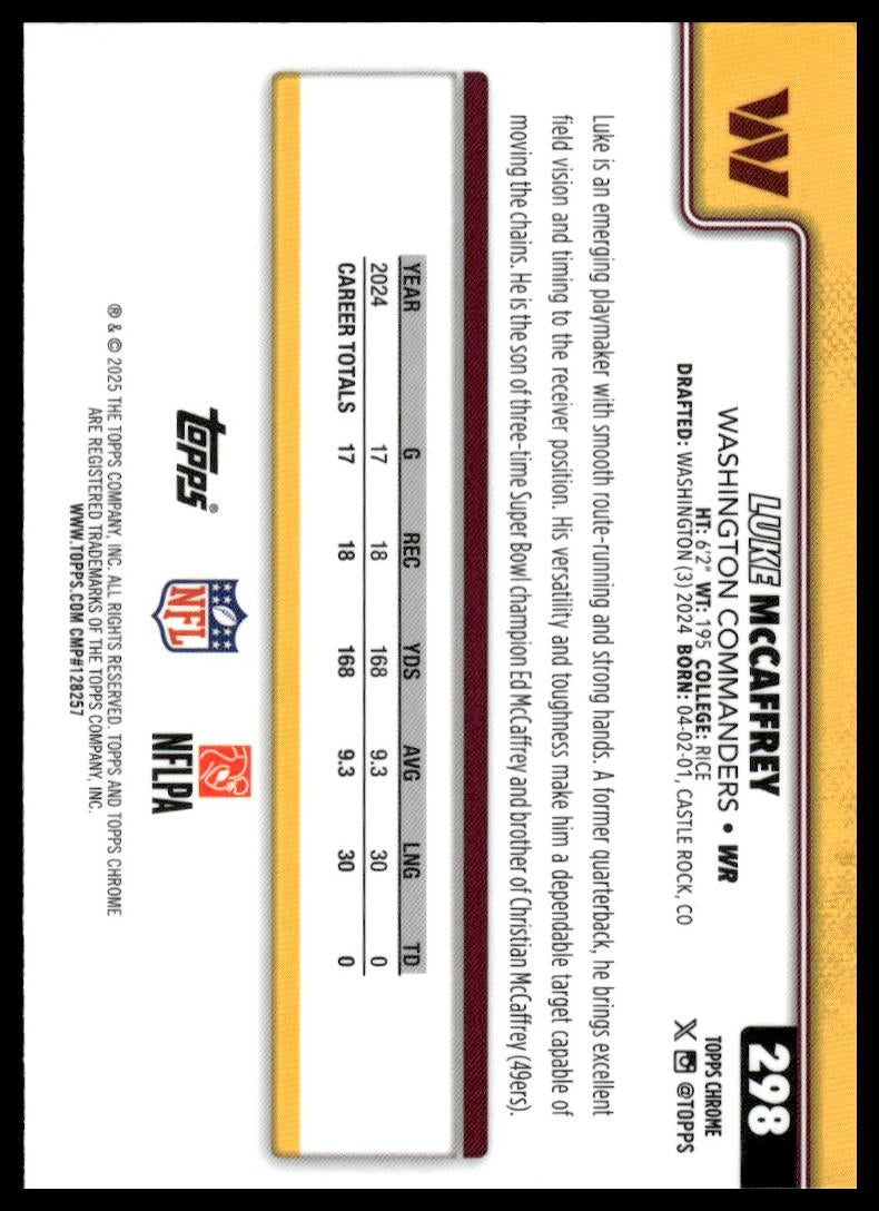 2025 Topps Chrome #298 Luke McCaffrey