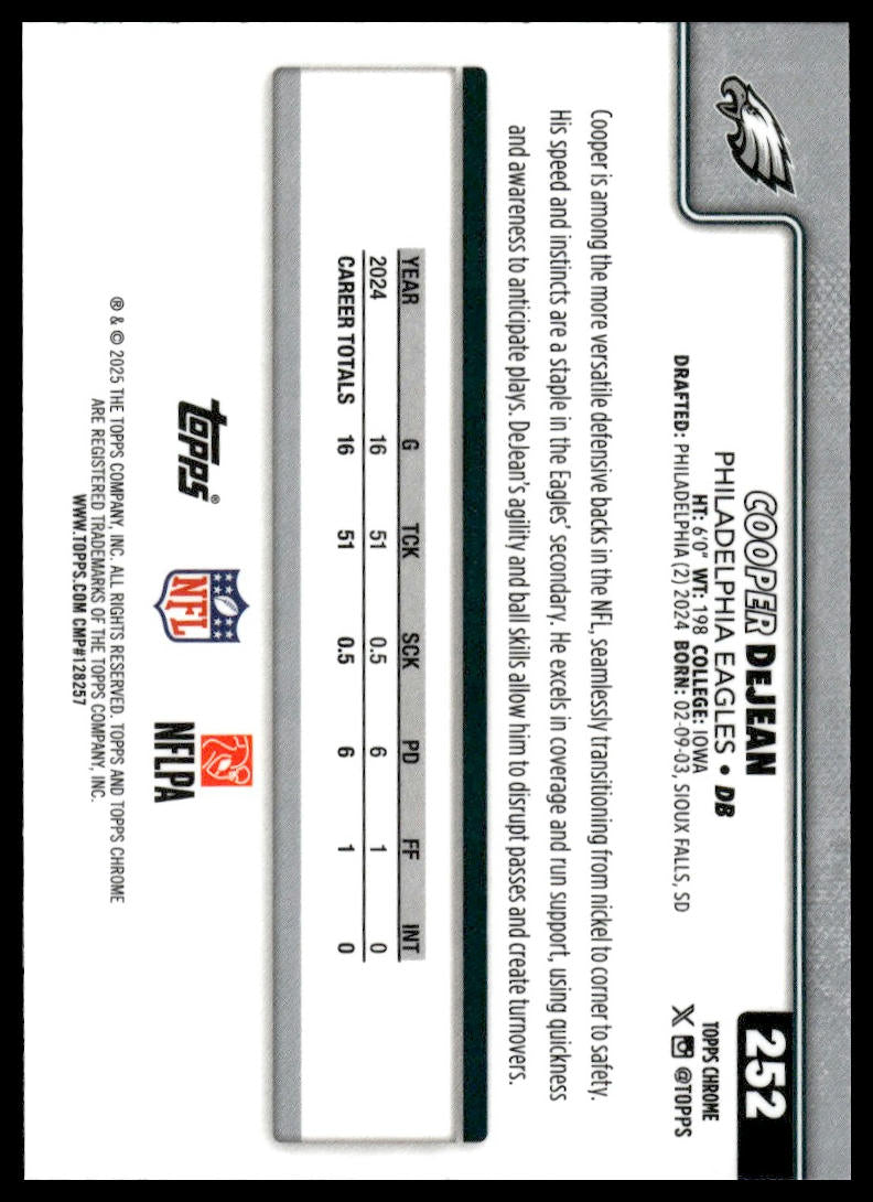 2025 Topps Chrome #252 Cooper DeJean