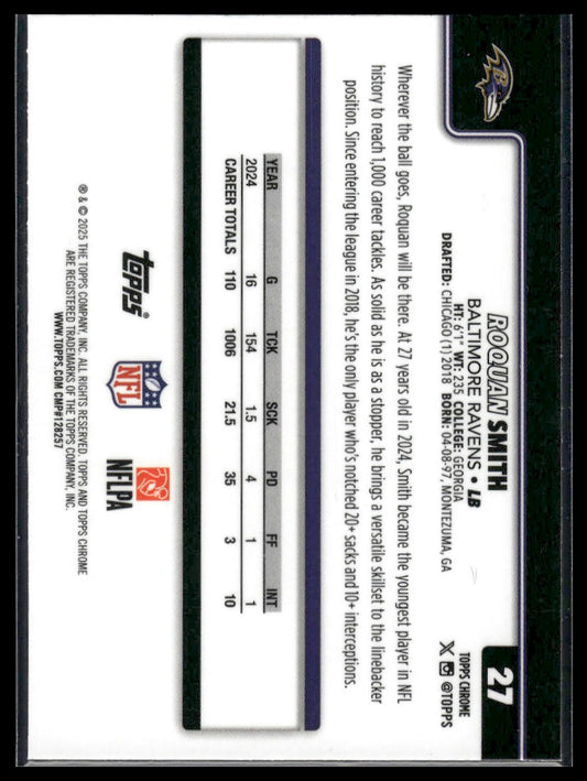 2025 Topps Chrome #27 Roquan Smith Football Leather