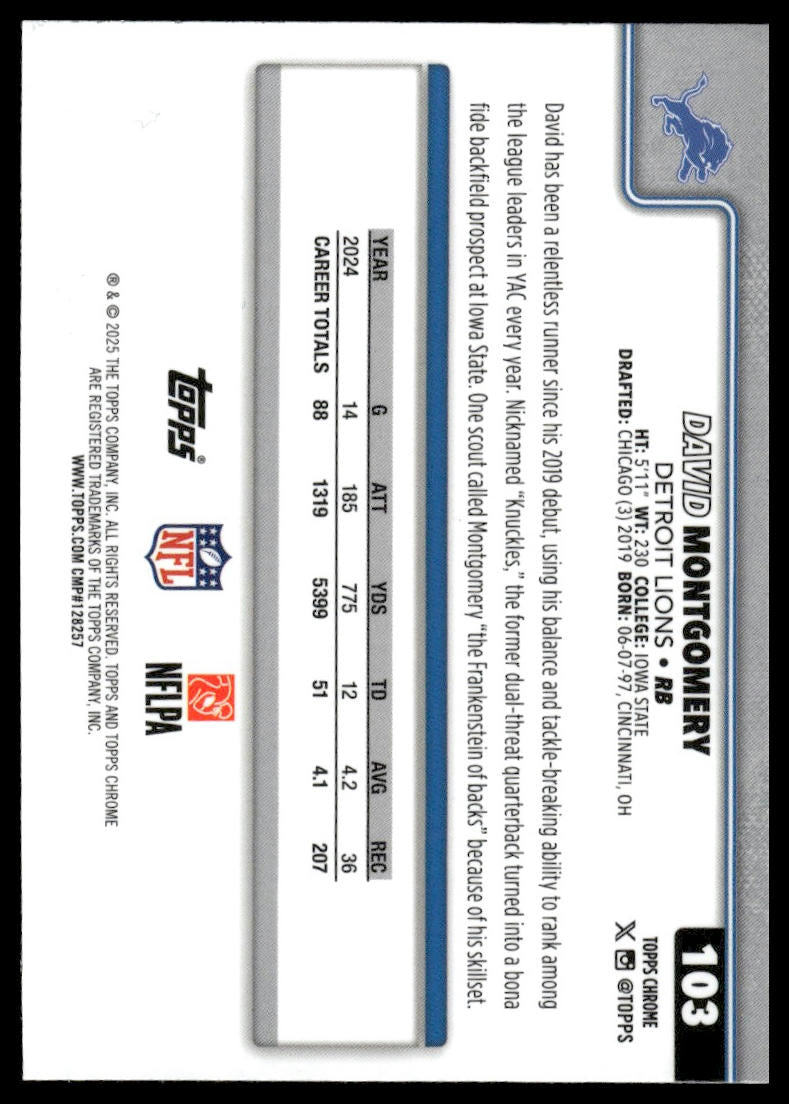 2025 Topps Chrome #103 David Montgomery Refractor