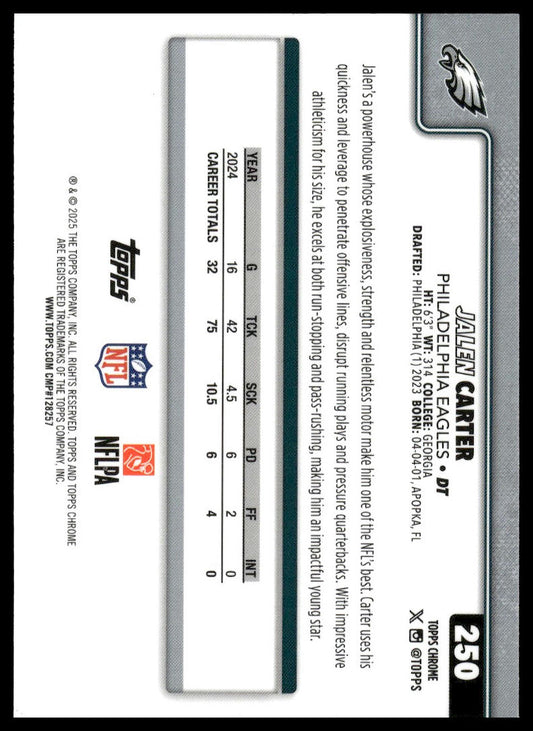 2025 Topps Chrome #250 Jalen Carter Hot Pink X-Fractor